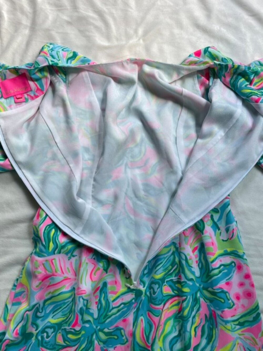 Lilly Pulitzer Women's Ruffle Wrap Bow Tie Knee Length Dress, Green, Size 6 - Picture 7 of 9